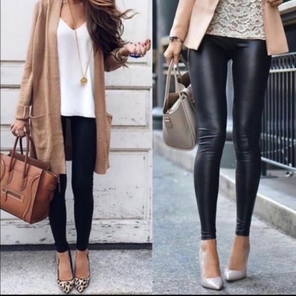 Black Slick Faux Leather Leggings - Picture 5 of 7